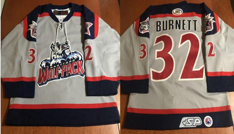 Men's Gray Hartford Wolf Pack Custom Stitched Hockey Jersey